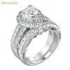 Ringe Newshe 925 Sterling Silber Hochzeit Verlobungsringe Set für Frauen Birne Oval Cut AAAAA CZ Imitation Diamant Brautschmuck