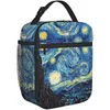 Van Gogh Cielo stellato Notte Pittura a olio Borsa per il pranzo isolata portatile riutilizzabile Lunch Box con cerniera per donna Uomo Picnic Beach f5pm #