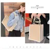 Frauen Jute Tote Shop Tasche Sackleinen Handtasche Wiederverwendbare Strand Shop Einkaufstüte mit Griff Große Kapazität Kleinigkeiten Lagerung Tasche H2bL #