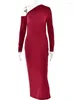 Casual jurken off-shoulder lange mouw diagonale kraag avondjurk dames winter elegante briljante zijde onregelmatige effen midi