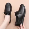 Casual Shoes Women Spring Female Soft-sole Moccasins Lace-up Black Red Leather Sneakers Flat Plus Size 41 WSH4823