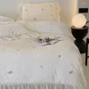 Conjuntos de cama flanela veludo inverno quente fofo conjunto branco romântico elegante renda plissado consolador capa cama fronhas 4 pcs