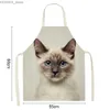 Aprons Lovely Cat 3D Printing Linen Apron Home Cleaning Baking Cooking Tools Women Kitchens Apron Sleeveless Waist Bib Delantal Cocina Y240401