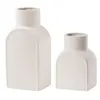 Vases 2 pièces nervurés 8,7 "/ 6,02" de haut minimaliste en céramique moderne carré nordique pour salon chambre bureau