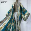 Print Beach Cover Up Badpak Elegante Afrikaanse Vrouwen Boho Vest Sexy Vakantie Lange Mouw Kimono Mode Abaya