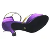 Scarpe da ballo Scarpe latine viola da donna Tacco personalizzato Punta aperta Ballo da sala Salsa Serata sociale Sandali da ballo