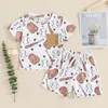 Kläderuppsättningar Kmbangi Toddler Baby Boy Summer Outfits Baseball Print Kort ärm Crew Neck Sweatshirt Elastiska midjeshorts 2m