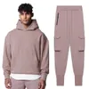 Mens Thick Cotton Training Sets Hoodie Casual Sports Green Teal Pullover Hooded Two Piece Cargo Pants Gym Running Tracksuits 240320