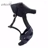 Chaussures de danse Evkoodance noir Satin avec strass 6 cm hauteur de talon confortable femmes Latin Evkoo-519