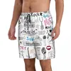 Shorts masculinos esboço desenhado à mão com notas instrumentos sinal de natação de secagem rápida para homens roupa de banho maiô natação tronco banho praia wear