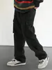 Сплошные мульти -лоскутные карманы мужские брюки с прямыми ногами работают на распухую открытую мешковатую модную уличную одежду 240321