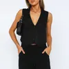 Tanques femininos Mulheres Único Breasted Top Solto Fit Senhoras Verão Colete Cor Sólida Casual Spicy Girl Estilo Linho Elegante Feriados Outfit