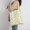 Väska sommarblommig frukt dubbelanvändning axel canvas kvinnor handväska diverse shopping handväskor bomullslinne ficklagring