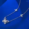 Chains S925 Silver Butterfly Necklace Hollow Three Flower Collar Chain Instagram Wholesale