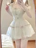 Kawaii Sweet 2 Piece Dress Set Women 2024 Summer Short Sleeve Y2k Crop Tops Mini Skirt Female Outfits Korean Fashion Suit Chic 240323