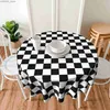 Table Cloth Black White Racing Checkered Pattern Round Tablecloth Simple Style Circular Table Cover Decorative for Dining Wedding Holiday Y240401