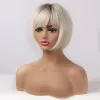 Wigs Alan Eaton Korte rechte ombre bruine blonde bob -pruik met pony Synthetische haarpruik voor vrouwen cosplay lolita hittebestendige vezels