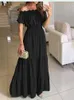 2024 Été Femmes Robe Vert Boho Mode Sexy Slash Cou Maxi Élégant Casual Vacances Plage Robes De Soirée Pour Femme Robe Femme 240323