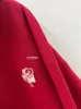 Dameshoodies Damesmode Rode katoen-wolmix Gebreid sweatshirt Matrozenkraag met verlaagde ritssluiting op de voorkant Geborduurde patch