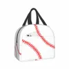 imiss Baseball Lace Sport Reusable Insulated Lunch Bag Ball Red Line Cooler Tote Box with Frt Pocket Zipper Closure for Woman E2kg#