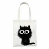 women Canvas Bag Funny Black Cat Print Female Reuseable Shop Totebags Girls Students School Bookbags f8Zm#