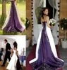 白と紫色のウェディングドレス2019 Pao刺繍Vestido de Custom Made Aline Strapless Lace Up Back Chapel Train Bridal 9898898