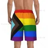 Men's Shorts Custom LGBT Progress Pride Flag Swim Trunks Men Quick Dry Board Gay Swimwear Suits Boardshorts