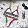 Damen-Bademode, handgehäkelte Mikro-Bikinis, 2024, umrandet, Damen-Badeanzug, Kontrastfarbe, Patchwork, Strand-Tanga, Badeanzug, Biquini