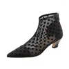 Boots Sandals Brand Shoes Black Summer Polka Dot Booties Chunky Mesh Pointed Toe Fall Celebrity Luxury Women Ankle Medium Heel