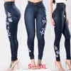 Women's Jeans Flower Embroidered Pant Women Elastic Mom Jean Pencil Denim Female Sexy Skinny Pantalon Femme Bottom Trouser