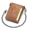 quality Genuine Leather men Wallet Brand zipper Man Purse Vintage cow leather Male card Coin Bag with ir chain H3Tb#