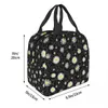 Черная ромашка фр -ланч сумки с магашками цветочные резубные теплоизолированные ланч -коробки для женщин для женщин, детская кулачка, пищевая, сумка для еды u7qt#