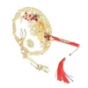 Decorative Figurines Chinese Vintage Round Fans Phoenix Shaped Alloy Fan Gold Flower Hand Holding With Tassel Wedding Bride Group