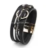Bangle European och American Magnetic Buckle Armband för kvinnor Multi-Layer Pu Leather Circular Ring Design Jewelry