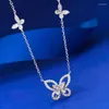 Chains S925 Silver Butterfly Necklace Hollow Three Flower Collar Chain Instagram Wholesale