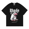 Rhude gömlek kısa kollu şık lüks rhude rhude erkek tişört tasarımcı t-shirt yaz saf pamuk desen baskılı çift tişört siyah ve beyaz tişört 5001