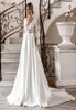 Col en v original dentelle applique aline robes de mariée corsage empire taille mat satin demi manches robes de mariée 9670498