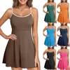 Vestidos casuales Primavera de verano Tops acanalados Correas de hombro ajustables Tirantes Vestido Color Sólido Ropa de calle Vestidos Para Mujer