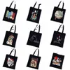 Stu Chibli Sacs en toile noire, sacs fourre-tout pliables, sac à bandoulière léger et décontracté, sacs réutilisables pour magasin de grande capacité R9L4 #