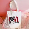 Alışveriş çantaları İsa mektup basılı kadınlar çanta tuval torbası taşınabilir omuz modaya uygun büyük kapasiteli tote günlük hayat için