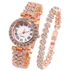 Модные женские часы с римским узором и инкрустацией бриллиантами, кварцевый браслет, элегантный женский Reloj 240322