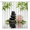 Shower Curtains Green Bamboo Spring Plant Scenery Bird Butterfly Koi Leaf Pattern Zen Garden Bathroom Decor Cloth Curtain Set