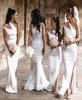2022 Beyaz Çift Bir Omuz Nedime Elbiseleri Denizkızı Uzun Seksi Yan Bölünmüş Düğün Partisi De Soiree De Mariage Elbise Çıkar 6478104