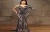 Magnifique gris sirène illusion robes de soirée perles paillettes robes de soirée femmes robe de bal manches longues longueur de plancher paillettes robe D2016505