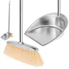 Stainless Steel Broom Dustpan Set Upright Broom Dustpans with Long Handle Heavy Duty Dustpan Broom Combo Set Portable Sweeper 240329