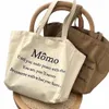 women Canvas Shoulder Bag Momo Letter Printing Ladies Casual Handbag Tote Bag Large Capacity Cott Reusable Shop Beach Bag J3IX#