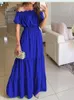 2024 Summer Women Dress Green Boho Fashion Sexy Slash Neck Maxi Elegant Casual Holiday Beach Party Dresses For Woman Robe Femme 240323