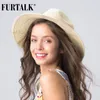 FURTALK Sombrero de paja de verano para mujer Panamá Sombrero de playa Cubo Sombreros para el sol Mujer Verano Gran ala Protección UV Cap chapeau femme 240325