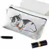 Kawaii Carto Cat Print Cosmetic Bag Kvinnor Söta Portable Toalette Bag Travel Makeup Bag Organizer Pouch Beauty Case 18B8#