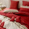 Ensembles de literie 100 fils au pouce carré de coton à fibres longues, ensemble de nœud de style princesse rouge, housse de couette, drap et taie d'oreiller, linge de lit pour adulte